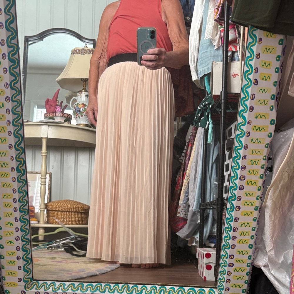 Cream Maxi A-Line Skirt Accordion Pleat s/m - Picture 6 of 8